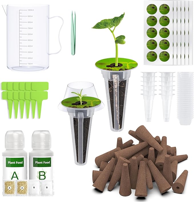 176 PCS Seed Pods Kit for Aerogarden, Grow Anything Kit for Indoor Garden Growing System, Hydroponics Supplies with Cup, 60 Grow Sponges, 60 Pod Labels, A&B Nutrient Plant Food, Basket Domes