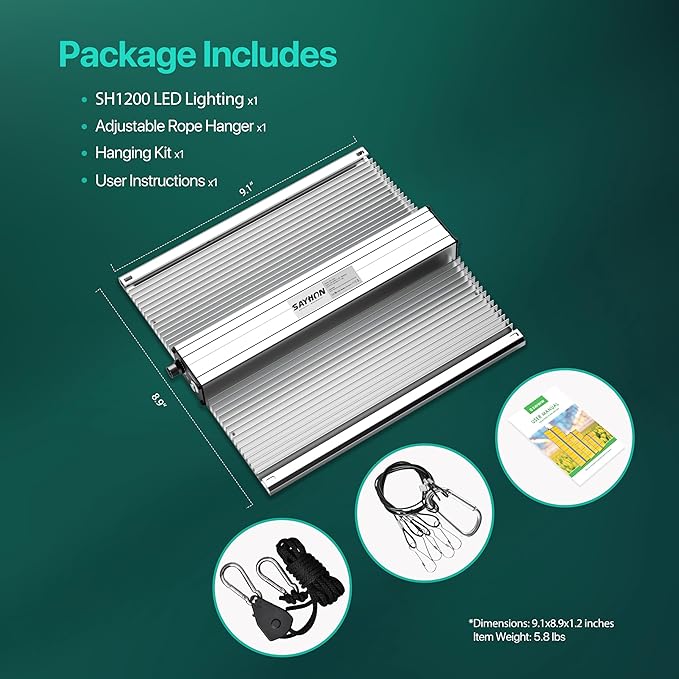 2025 Upgraded SH1200 Led Grow Light,Dimmable Full Spectrum LED Growing Lights with UV&IR for Indoor Plants Greenhouse Increase Yield & Crop Quality, Plant Growing Lamps,Cover 3x3 Grow Light