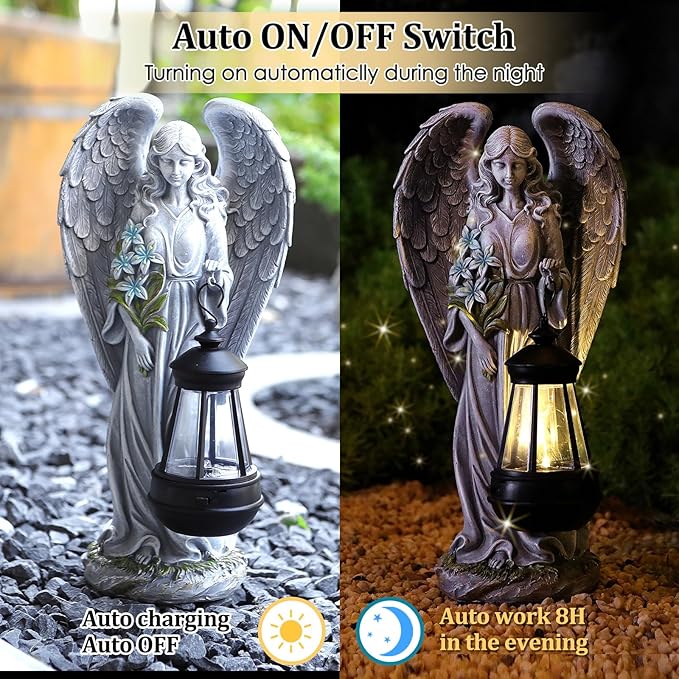 Solar Angel Outdoor Garden Decor Statues – 13.2 inches Solar Outdoor Sculptures for Outside Yard Art Patio Balcony Front Lawn Ornaments Gifts for Mom Grandma Women
