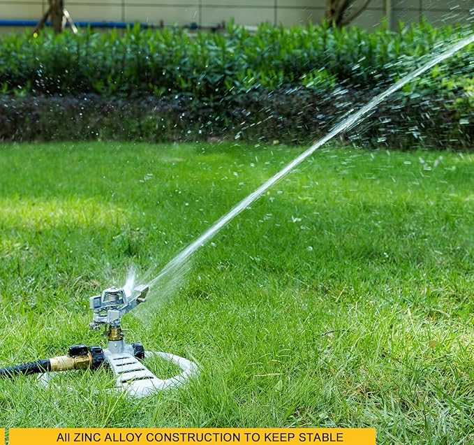 ESOW Metal Pulsating Sprinkler with Heavy Duty Metal Base, Garden Lawn Sprinkler 360 Degree Rotating with Adjustable Spray Pattern for Garden Lawn, Outdoor, Water Coverage up to 5,800 Sq.