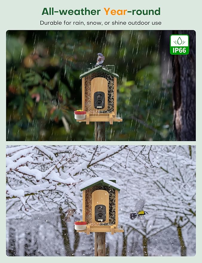 Bird Feeder with Camera: 160° Wide View & 2.5K Live Video, AI Auto Identify 12000+ Birds Species, Instant Arrival Alerts, Eco Natural Bamboo Build, Solar Smart Bird Feeders for Outdoors