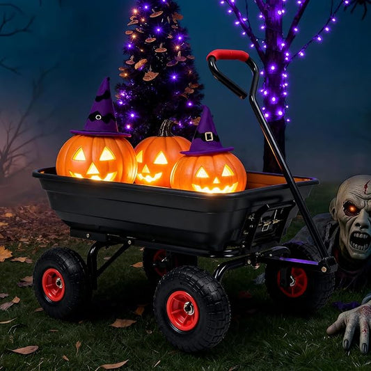 600lb Garden Dump Cart,4 Cu.Ft Utility Wagon Wheelbarrows with Quick-Release System&4 Pneumatic Tires,Heavy Duty Yard Dump Wagon with Steel Frame for Farm, Garden,Halloween Hauling(Black)