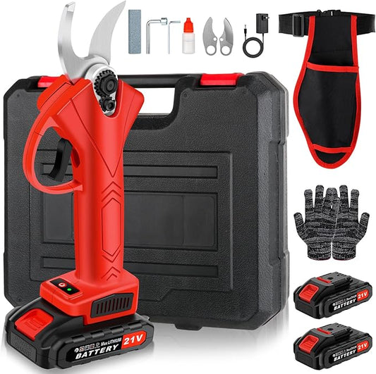 Electric Pruning Shears Cordless, Branch Cutter, Trimming Scissors Battery Power, 30mm (1.2 Inch) Cutting Diameter, SK5 Blade Tree Trimmer, 2 Rechargeable 2ah Lithium Batteries