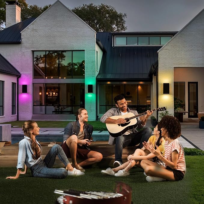 10" RGB Modern Outdoor Wall Light Color Changing Outdoor Sconce Lights with Remote Control or App Control, Black Up and Down Exterior Lighting Fixtures for House Garage Patio Porch