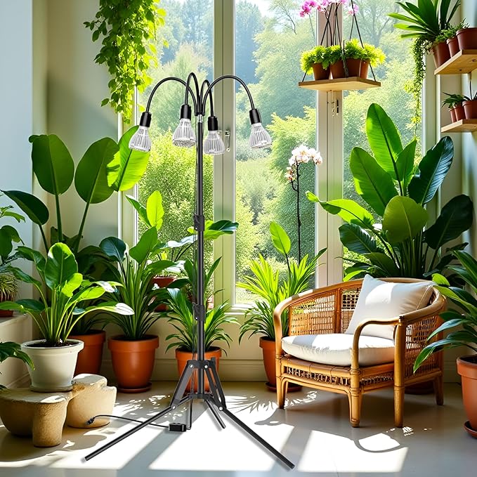 SANSI Grow Lights for Indoor Plants, 128W Full Spectrum Plant Lights for Indoor Growing, 35-64 inches Detachable Tripod Standing Grow Light with High PPFD No Dimmable 4 Pack of Par25 32W Bulb