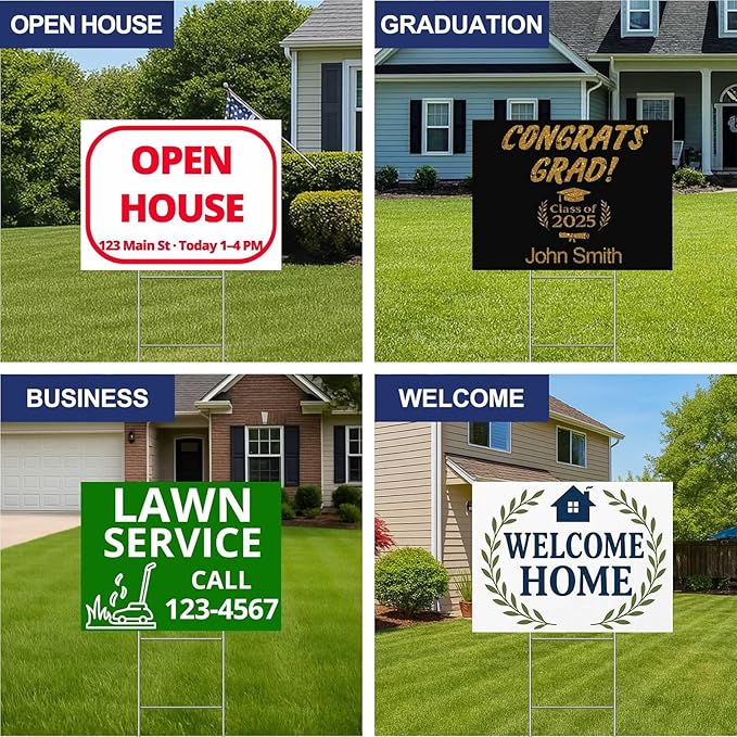 10-Pack Custom Yard Signs with Stakes – 18x24 Personalized Outdoor Directional Signs for Events, Business, and Birthdays – Durable 4mm Weatherproof Corrugated Plastic