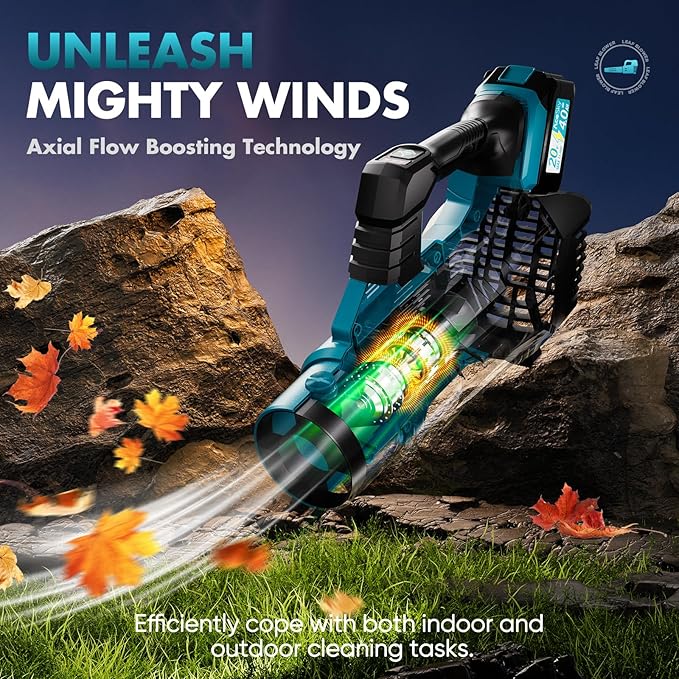 Leaf Blower Cordless - 2025 Update 150000RPM & 3 Speed Levels Electric Leaf Blower with 2 x 4.0Ah Battery and Charger, Extension Tube Blower for Lawn Care, Yard, Garage, Blowing Leaves, Dust or Snow
