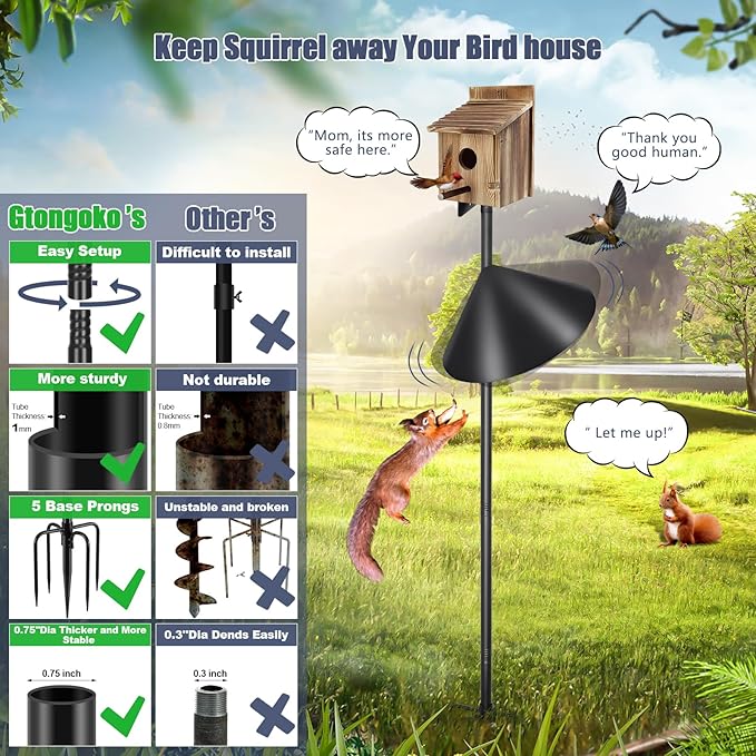 Gtongoko Smart Bird Feeder Pole Squirrel Proof 79 Inch Bluebird House Pole for Outdoors Squirrel Baffles for Feeders Weather Station Heavy Duty Metal Mounting Kit Black