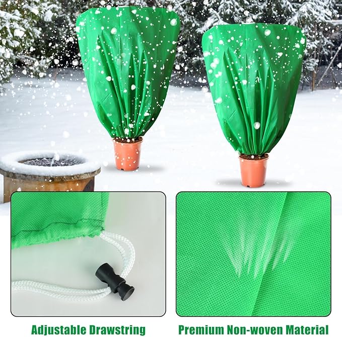 8 Pcs Plant Covers Frost Protection Bag 39.3" x 39.3" Winter Reusable Plants Jacket with Drawstring Shrub Protection Wraps Bags Frost Blanket for Winter Outdoor Garden Plants