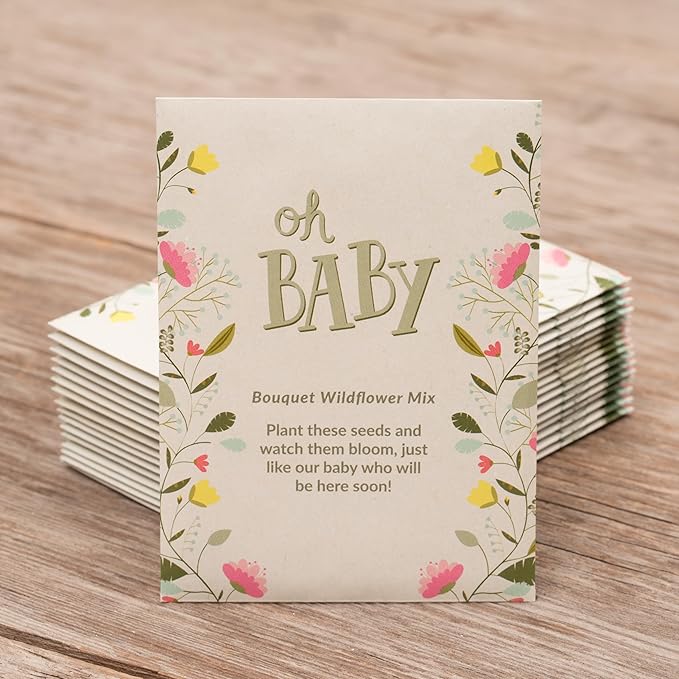 BENTLEY SEED CO. Oh Baby Seed Packets|Girl or Boy Baby Shower Favors for Guests | 25 Wildflower Seed Packets | Pre-Filled | Bouquet Wildflower Mix | Non-GMO Seeds | Gender Neutral | Eco-Friendly Gift