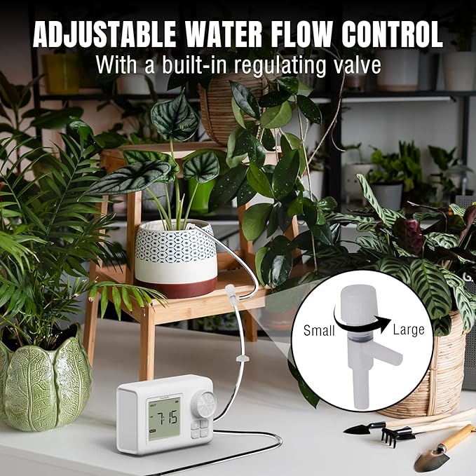 Raddy WS-64 Automatic Plant Waterer Indoor Self Watering System for 15 Potted Plants, Programmable Water Timer with LCD Display, Rain Delay for Balcony Patio, or Greenhouse