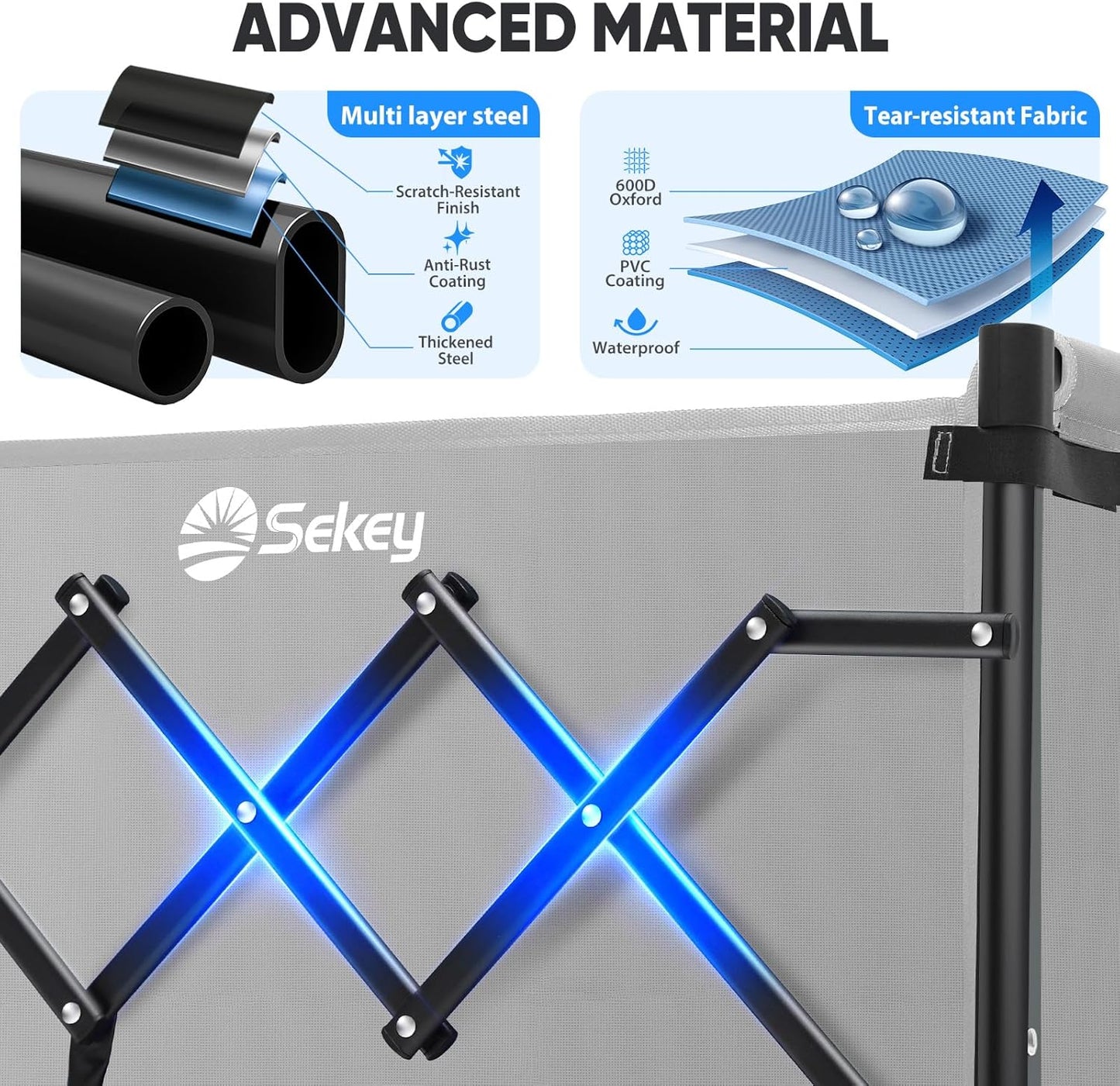 Sekey Heavy Duty Wagon with Big Wheels, Foldable Cart with 220LBS Capacity, Utility Lightweight Wagon, Collapsible Grocery Shopping Cart for Camping Sports & Holiday. Gray