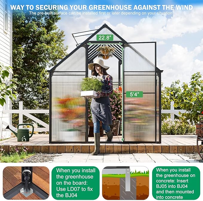 CDCASA 6x16 FT Greenhouse for Outdoors, Large Polycarbonate Greenhouse Aluminum Greenhouses w/Vent Window, Swing Door & Easy Assembly Walk-in Green House for Patio, Backyard, Garden, Black