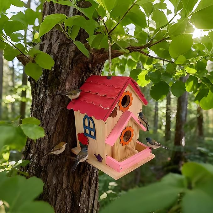 DIY Birdhouse Kit for Kids and Adults - Wooden Bird House Kit with Paint, Brushes, Glue, and Hanging Twine for a Hanging Birdhouse - Ideal Gift for Garden and Courtyard Outdoor Decor