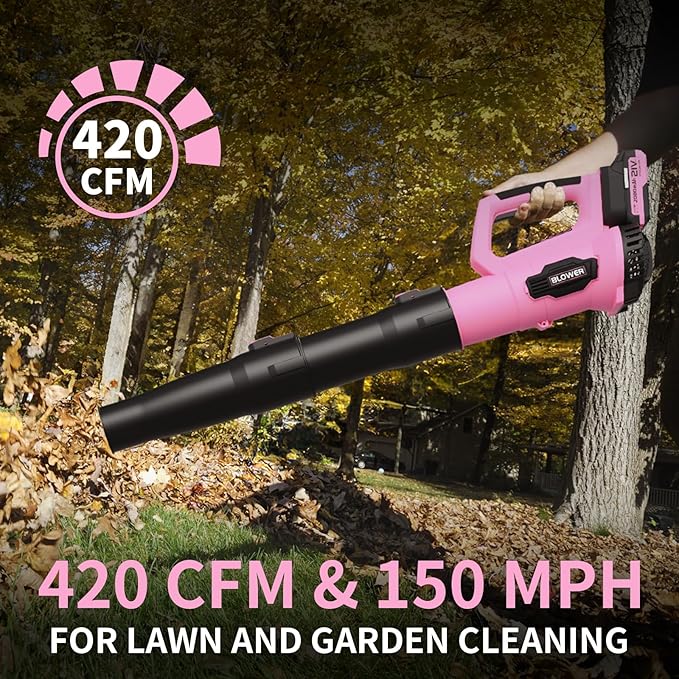 Leaf Blower, 21V Cordless Electric Blower with 2 2.0Ah Batteries and 1 Hour Fast Charger, Lightweight Leaf Blower for Patio Cleaning, Lawn Care, Blowing Fallen Leaves and Dust, etc.