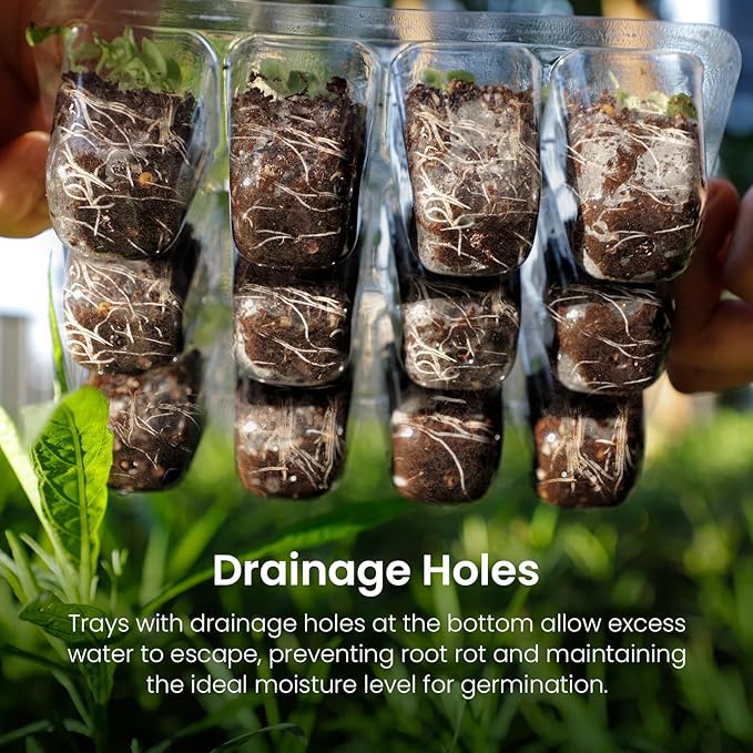 MIXC Seed Starter Kit with Grow Light, Elevated Seedling Tray Kit with Adjustable Humidity Dome and Clear Cell Tray, 12 Full Spectrum Led Beads for Seed Starting Greenhouse, 4 Pack, Green