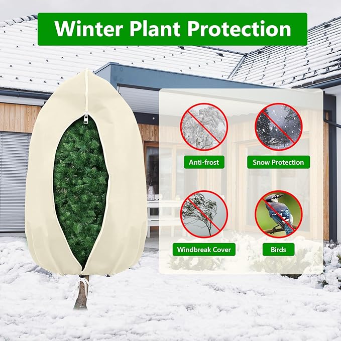 Plant Covers Freeze Protection, 4 Pack Round Frost Blankets for Outdoor Plants (71"x48") – Winter Plant Covers, 2.4oz/yd² Frost Cloth Plant Protection for Trees, Shrubs & Potted Plants