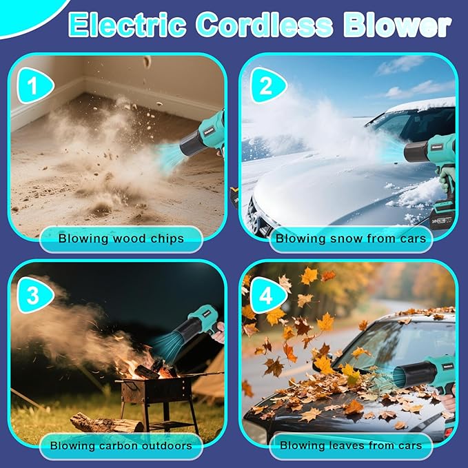 Small Cordless Leaf Blower,Leaf Blower Cordless,300000RPM Turbo Jet Blower with 1X24VX4.0Ah Battery and Charger for Patio Cleaning,Lawn Care,Car Cleaning and Dust Etc,2 Blowing Nozzles-Blue