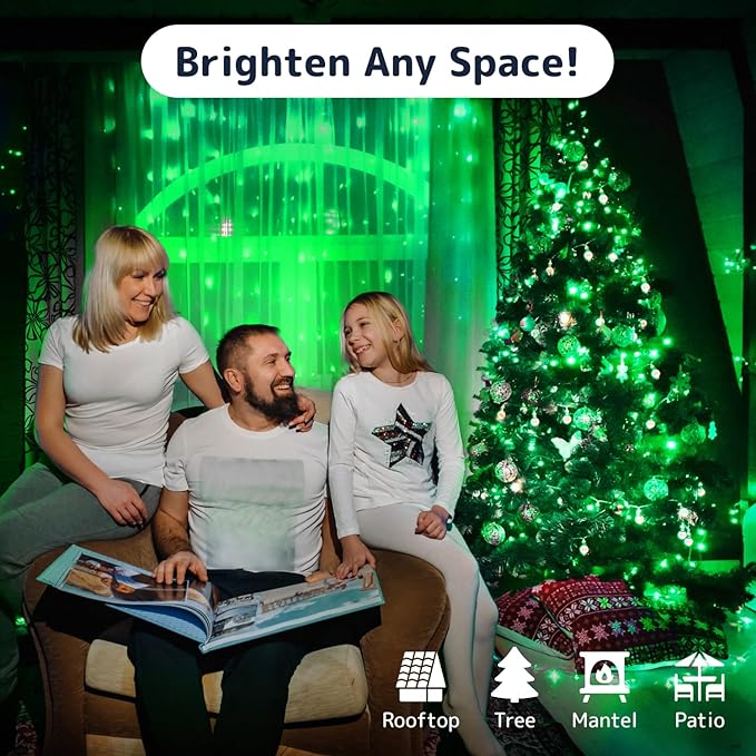 PREXTEX 100 Count Green Christmas Lights - 20 ft Warm Twinkle String Lights with Green Wire for Indoor and Outdoor Holiday Decor, Christmas Trees, Patios and More