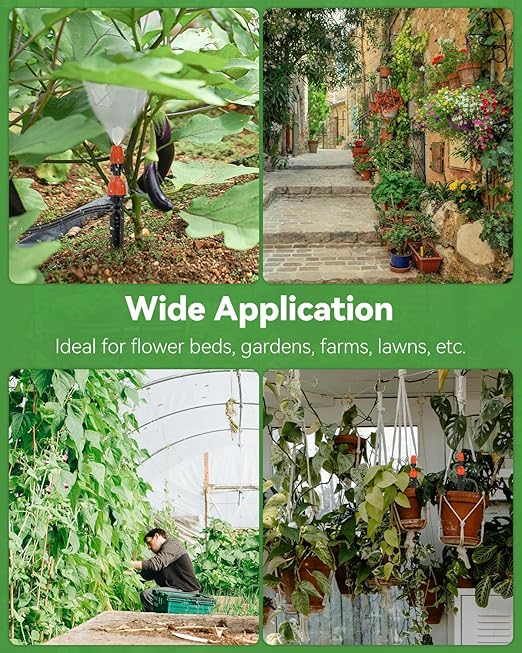 Pawfly 30 Pcs Drip Irrigation Emitters for 1/4" Tubing, 2-in-1 Irrigation Drippers with Misting Nozzles & 8-Stream Sprinklers, Drip Irrigation Parts with Stake & Adjustable 360 Degree Water Flow