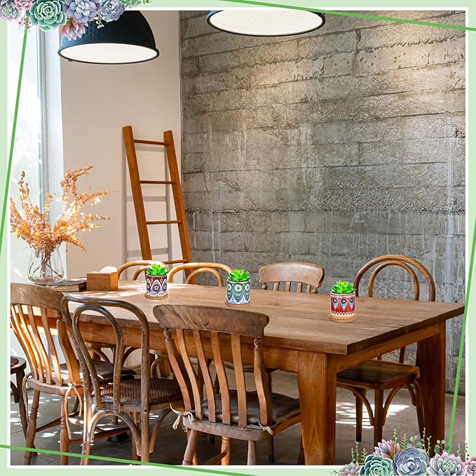 Zopeal 6 Pcs 3 Inch Succulent Pots Succulent Planters Cylinder Ceramic Pots Mandala Multicolor Cactus Pot with Drainage Holes and Bamboo Trays for Indoor Plants Flowers Garden Decoration (Core)