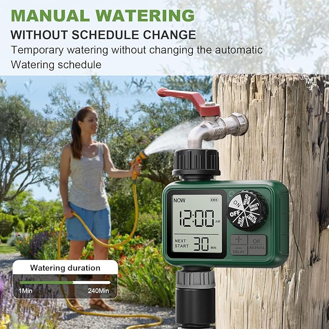 2 Pcs Sprinkler Timers, XinFuturse Water Timer, Programmable Garden Hose Timer with Rain Delay, Manual& Automatic Watering System, Waterproof Irrigation Controller Watering Lawn Evenly& Efficiently