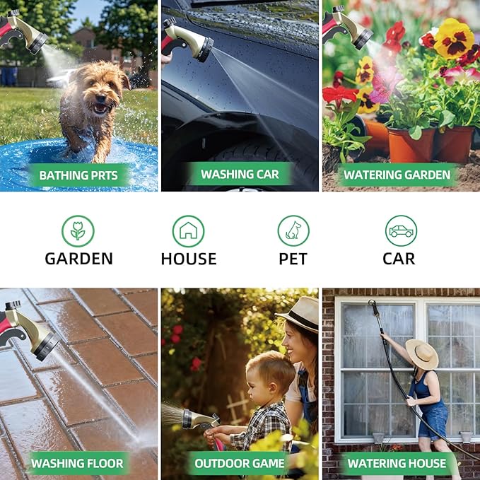 Garden Hose Sprayer Nozzle, Heavy Duty Water Hose Nozzle with 7 Spray Patterns, High Pressure Garden Sprayer with Adjustable Button & Lockable Trigger for Watering Plants & Lawns, Washing Cars, Pets