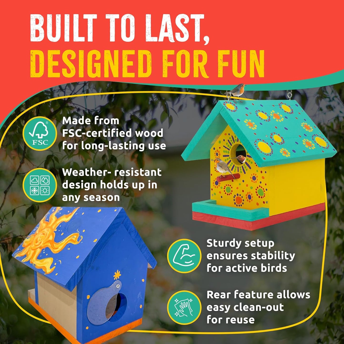 SparkJump Jr Bird House Kit, DIY Cedar Wood Birdhouse for Outdoors with Paint, Fun for Kids & Adults, Bird House Making Kit for All Ages (1-Pack)