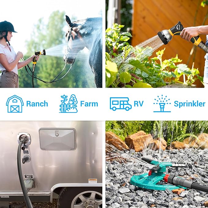 TheFitLife Garden Hose 100 FT - 100FT Water Hose with Nozzle and Metal Fittings, High Pressure 100 Feet x 1/2" Outdoor Hose for Reel Cart, Sprinkler, Easy Storage, Leak Proof (100FT)