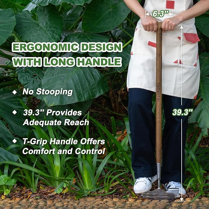 Haliaeetus Manual Edger, 39.3'' Garden Edger with Serrated Edge for Easily Hacking Through Dirt and Weed, Hand Edger with T-Grip Offer Comfort and Control, Stainless Steel Lawn Edger Tool for Sidewalk