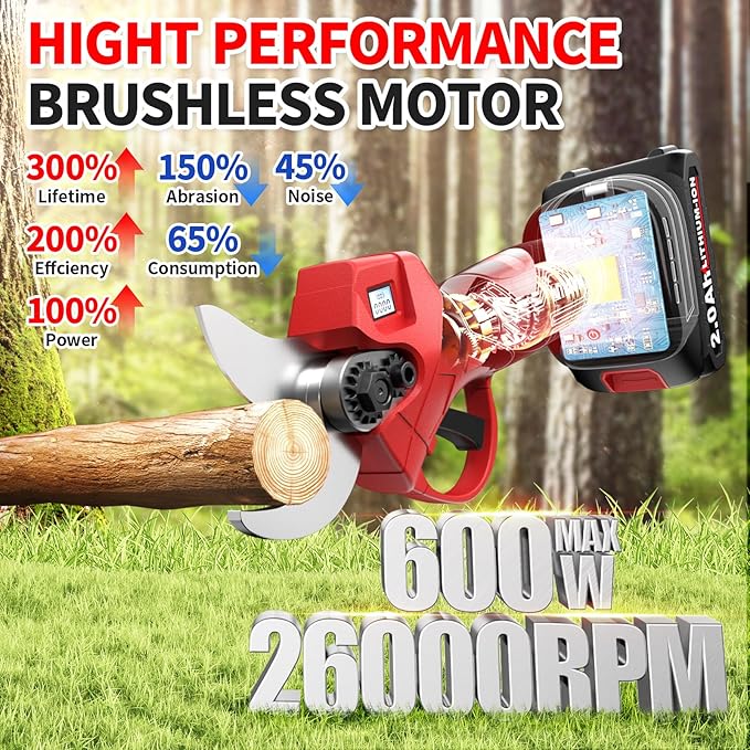 Electric Pruning Shears, 1.4" Cutting Diameter Electric Pruner with LCD Display&2Pcs 2.0Ah Rechargeable Battery, Brushless Motor Cordless Pruning Shears for Tree Trimming Branch Cutter