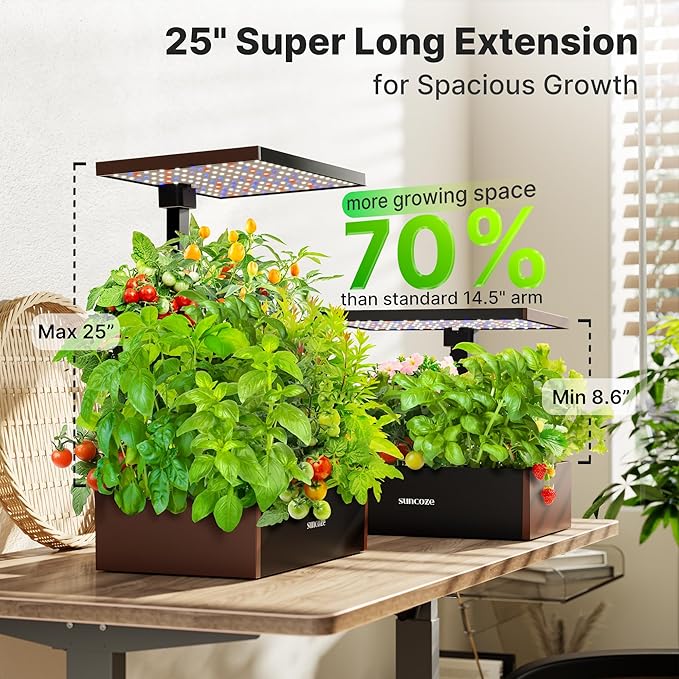 SUNCOZE Hydroponics Growing System Kit 20 Pods, Indoor Herb Garden with Grow Light 30W, 10L Large Water Tank with Adjustable Height to 25", Built-in Pump, Gardening Gifts, Black and Brown