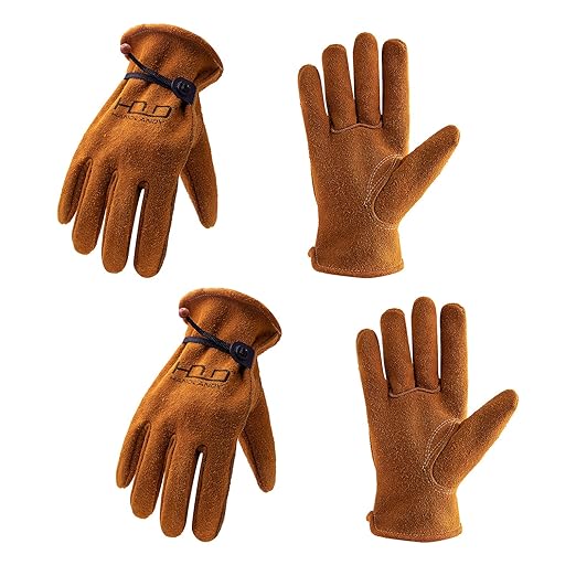 HLDD HANDLANDY 2 Pairs Deerskin Leather Work Gloves for Men & Women, Heat Fire Resistant Tig/Mig Welding Gloves, Rigger Glove for Driver, Construction, Yardwork, Gardening, BBQ