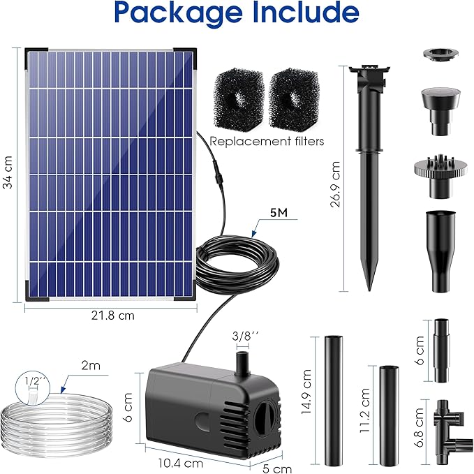 Biling 12W Solar Fountain Pump, Solar Pond Pump equipped filtration and anti-dry Protection, Solar Pond Fountain with PVC Tubing Various Nozzles Accessories for Water Garden & Pond Pumps