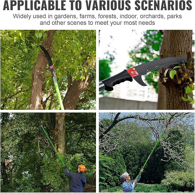 Manual Pole Saw 27ft Extendable Tree Pruner Manual Branches Trimmer Tree Branch Garden Tools Loppers Hand Pole Saws with Lightweight 8 Fiberglass Handles, for Pruning Palms and Shrubs
