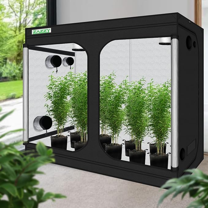 zazzy Grow Tent, 96“x48 x78 Plant Growing Tents 600D Mylar Hydroponic Indoor Grow Tent with Window, Kit Bag & Floor Tray 8x4 Growing Tent