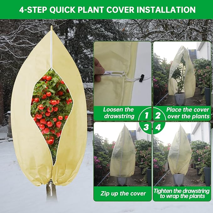 Frost Cloths for Outdoor Plants, 60" X 70" Plant Covers for Winter, 2 Packs Frost Blankets for Outdoor Plants, Frost Cover with Zipper Drawstring | Plant Covers Freeze Protection