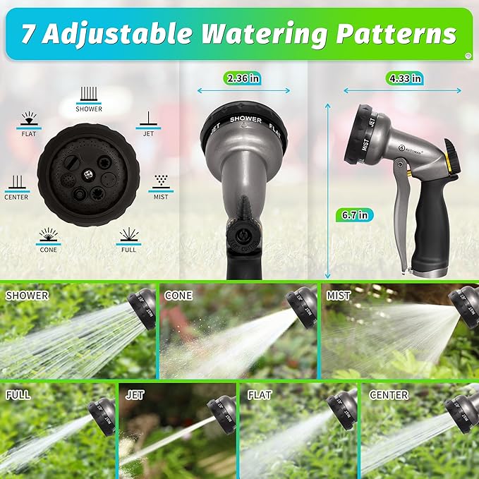 AUTOMAN Garden Hose Nozzle - 2 Pack, 100% Metal High Pressure Spray Nozzle, Labor-Saving Design, Heavy Duty for Garden Watering, Car Washing, Window Cleaning, Pets Bathing