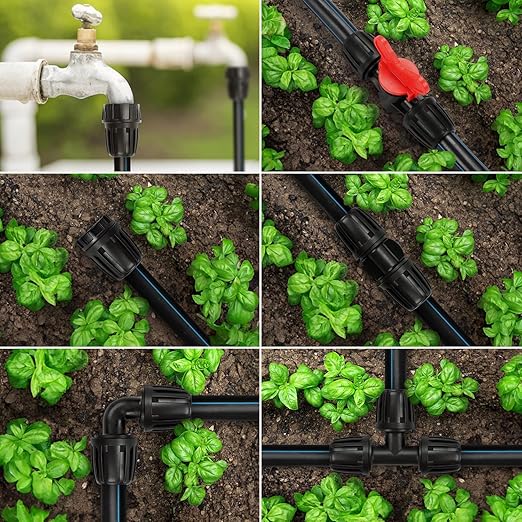 25-Piece 1/2" Drip Irrigation Fittings Kit - Anti-Drop Barbed Locked Nut Connectors for 1/2" Drip Tubing