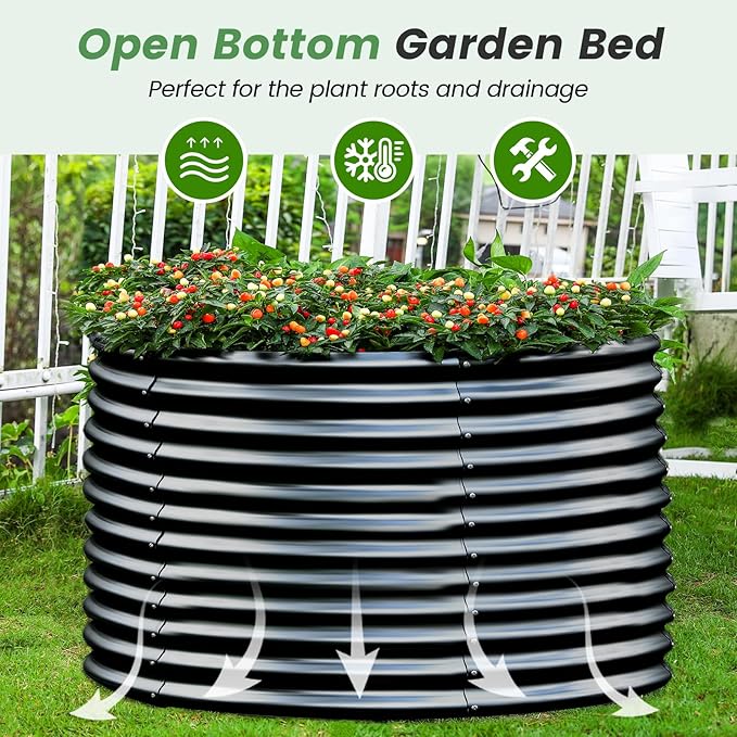 Land Guard 3×3×3ft Galvanized Raised Garden Bed Kit, Round Galvanized Planter Raised Garden Boxes Outdoor, Large Metal Raised Garden Beds for Vegetables, Grey