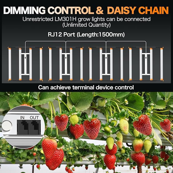 Grow Lights for Indoor Plants, 320W LED Grow Light, 3x3ft Coverage Full Spectrum Daisy Chain Growing Light, Dimmable & Retractable Bar Style Grow Lamp for Greenhouse Vegetable Flower
