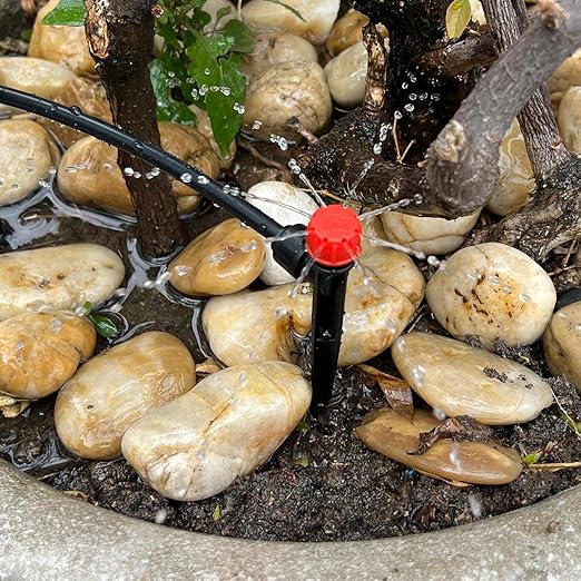 50PCS Drip Irrigation Emitters, Kalolary Adjustable 360 Degree Water Flow Drippers Emitters for 1/4" Drip Irrigation System Tubing, Garden Irrigation Drippers for House Garden Flower beds(Red)