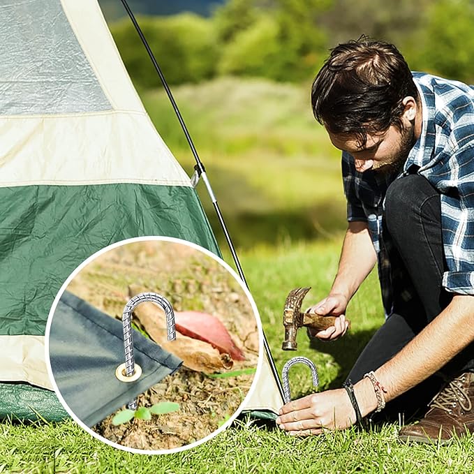 Ground Stakes 12 Inch, Yard Camping Stakes J Shaped 20 Pack Rebar Heavy Duty for Garden Dog Fence Inflatable Camping Chicken Coop Accessories