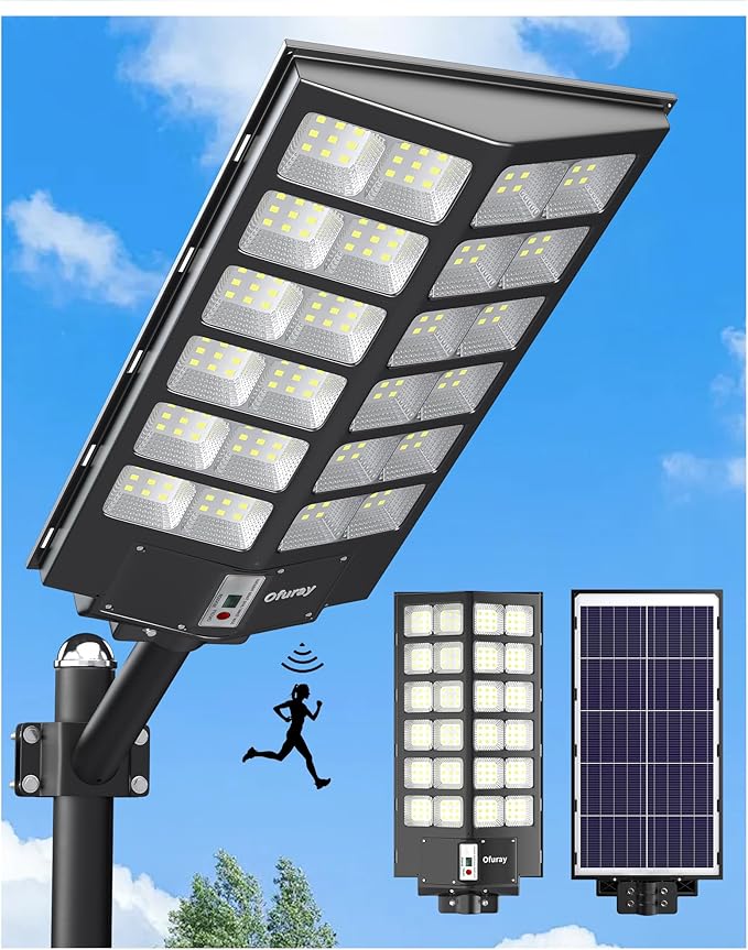 Ofuray Of-9600W Solar Street Lights Outdoor,660000Lm Solar Security Flood Lights Parking Lot Lights Commercial Dusk to Dawn, 6500k Waterproof Led with Remote Control Motion for Street,Court,Barn