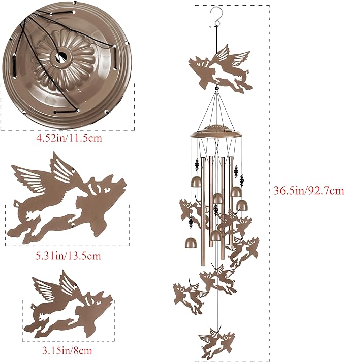 Outdoor Flying Pigs Wind Chimes Decor, Portable Mobile Wind Catcher, Sympathy Wind Bells, Memorial Gifts for Mom, Housewarming, Blessing WindChimes(Outside/Indoor/Home/Porch/Yard/Garden Decorate)