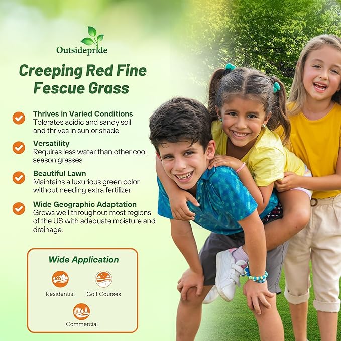 Outsidepride Creeping Red Fescue Grass Seed - 50 Lbs. Cool Season, Soft Textured, Self-Repairing Fine Fescue Grass Seeds for Lawn w/OptiGrowth Coating, Ideal for Dryland Cover Crop & Landscaping