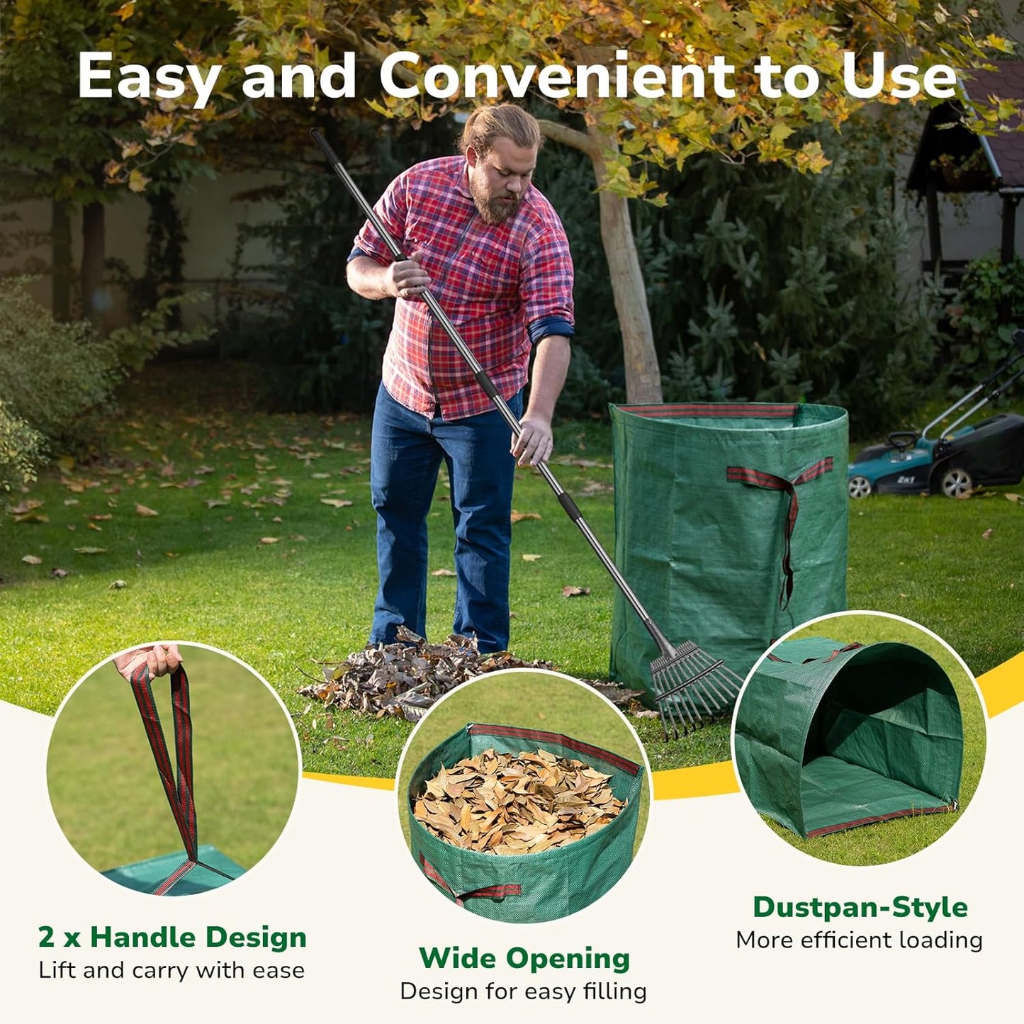 GreatBuddy Lawn Bag, 53 Gallon Yard Waste Bags, Heavy Duty PP Garden Leaf Bags for Leaves, Grass and Debris, Reusable & Foldable Leaf Collector with Handles, Wide Opening and Self-stand Design, 2 Pack