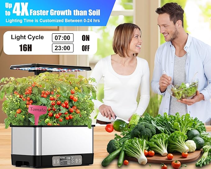 Hydroponics Growing System Indoor Garden, Smart Indoor Herb Garden with Grow Light, in Door Gardening System 8 Pods, APP & WiFi Control, Auto Timer, Quiet Pump, Stainless, Gift for Women Mom, Black