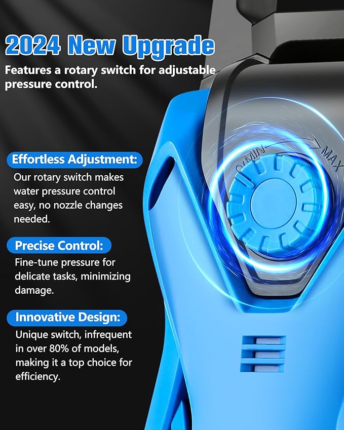 Pressure Washer, 2.8 GPM High Power Washer Adjustable Pressure 2500PSI-5000PSI with 33FT Extension Hose Reel, 4 Nozzles and Soap Bottle for Cars/Fences/Driveways