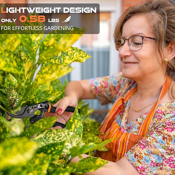 Pruning Shears for Gardening, 8.5" Professional Bypass Garden Scissors & Hedge Clippers for Branch, Plant Trimming, Heavy Duty Hand Pruner【Titanium Blade】【Arthritis Friendly】【Ergonomic Handle】